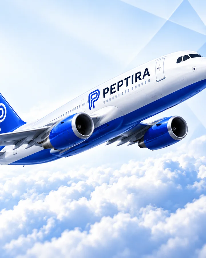 A Peptira aircraft above the clouds. Same-day fulfillment, 2-day shipping on all orders.